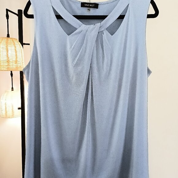 Nine West Light Blue Sleeveless Cutout Twist-Front Top. Plus Size 1X - Picture 1 of 5